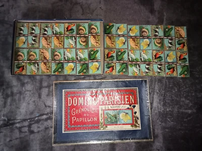 Ancien jeu Domino PARISIEN GRENOUILLE OU PAPILLON - bois - complet - scotch - Photo 1/4