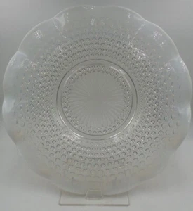 Beautiful Vintage White/Clear & Blue Opalescent Hobnail Scalloped Serving Plate - Picture 1 of 8