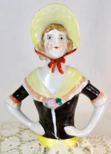 Mezza bambola porcellana Pincushion Southern Belle Bonnet giallo nero vestito Germania6 - Foto 1 di 12