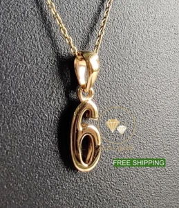 Real Solid 925 Yellow Sterling Silver Custom Initial ''6'' Number Charm Pendant - Picture 1 of 8
