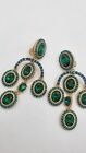 Oscar De La Renta Green & Turquoise Crystal Embellished Clip Earrings