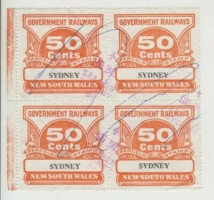 Railway Parcel Stamp 50c orange NSW Sydney railway station 1985 marginal block 4 - Bild 1 von 2