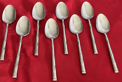 Reed & Barton Acero Inoxidable Regal Bambú Lote de 8 cucharas de sopa 7 1/8" Casi Nuevo Pulido Foto 1 de 4