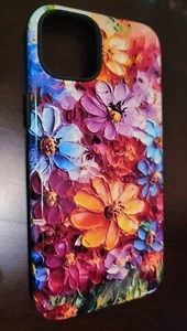 iphone 15 plus One of a kind phone case flowers floral textured art - Photo 1 sur 3