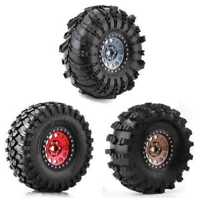 2.2" Beadlock Wheel Rim Rubber Tire Set for 1/10 RC Crawler TRX-4 Axial SCX10 - Image 1 of 4