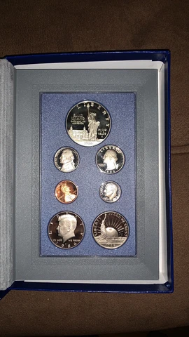 1986 S Prestige Proof Set ELLIS ISLAND COINS $1 & $1/2 90% Silver Dollar 7 Coins Cover