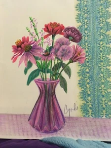 lápiz de colores original dibujo flores con borde de encaje - Imagen 1 de 4