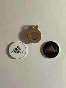 (2) Adidas 1" Flat Coin Style Golf Markers W/ Bonus Hat Clip - Quality Made! - Picture 1 of 1