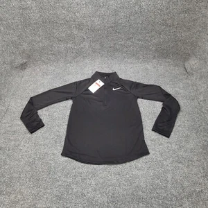 Nike Shirt Girls Large Black Gray Swoosh Zip Long Sleeve Pullover Kids New 1793 - Picture 1 of 16