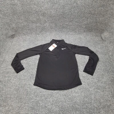 Nike Shirt Girls Large Black Gray Swoosh Zip Long Sleeve Pullover Kids New 1793 - Image 1 of 4