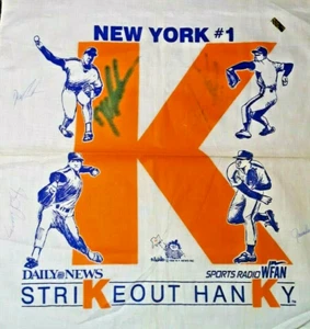86 Mets: Pañuelo Ron Darling-Doc Gooden-Sid Fernandez Strike Out multifirmado - Imagen 1 de 9