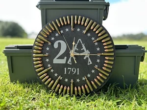 2A 1791 Silver-in Walnut 12 Inch Wall Clock- 9mm/5.56 Inert - Picture 1 of 8