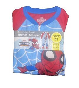 MARVEL Comic Spiderman Footed Pajamas Fleece Blanket Sleeper Size 3T