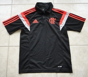 ADIDAS CLIMALITE FLAMENGO Black/Red/Silver Brazil Soccer Polyester Polo Shirt S - Picture 1 of 3