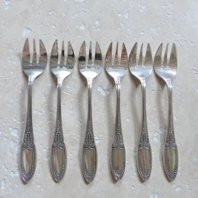 6 FOURCHETTES à HUITRES ERCUIS modèle EMPIRE métal argenté couverts 13,5 cm . - Photo 1/4
