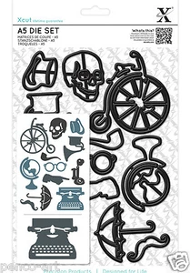 Xcut A5 12 pc Die Set VINTAGE ICONS Penny Farthing Skull Typewriter Moustache  - Picture 1 of 1