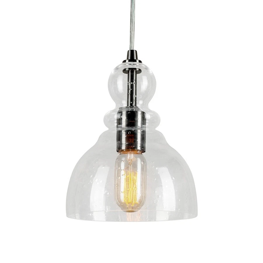 Forte Lighting Cord-Hung Glass Mini Pendant, Nickel/Clear Seeded - 2678-01-55 - Image 1 of 1