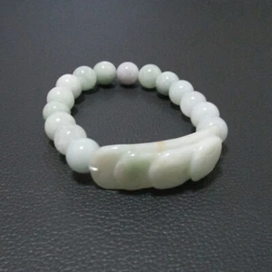 Natural genuine Burmese jadeite with ancient orient coin sign carving  bracelet  - Picture 1 of 12