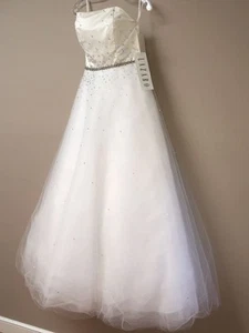 HOCHZEITSKLEID LAZARO TRÄGERLOS WEISS BALLKLEID COUTURE GRÖSSE 8 NEU MIT ETIKETT PERLEN - Bild 1 von 12