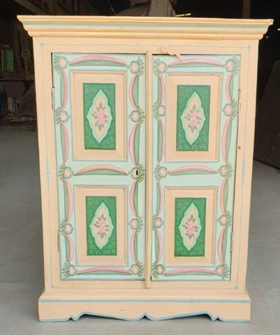 Handmade wooden bedside cabinet painted embossed painting 3 Shelves almirah Cover