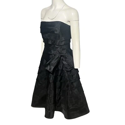 Vestido Victor Costa Vintage Años 80 Negro Sin Tirantes en Niveles Talla 8 Union Hecho en EE. UU. Foto 1 de 4