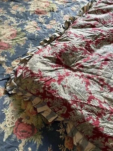 Waverly Sanctuary Rose Heritage Comforter Blue Floral Red Toile KING *FREE SHIP* - Picture 1 of 13