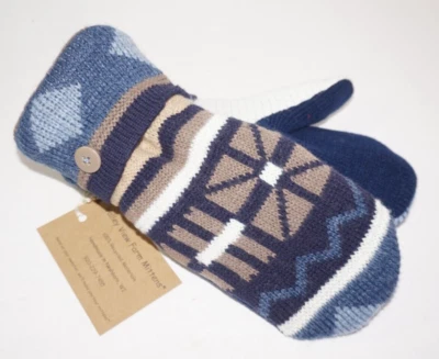 Mitones suéter de lana reciclada Valley View Farms forrados de lana azul tostado beige Foto 1 de 3
