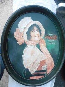 70er Jahre COCA COLA MARKE GIBSON GIRL LADY " OVALES BLECH SERVIERTABLETT - Bild 1 von 2