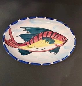 Vietri Italy Fish Plate Hand Painted Oval Dish 10.5” x7” Nautical Platter NEW - Picture 1 of 7