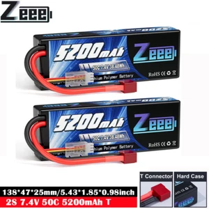 2xZeee 2S Lipo Battery T Plug 5200mAh 7.4V 50C Hardcase for 1/8 1/10 RC Vehicles - Picture 1 of 8