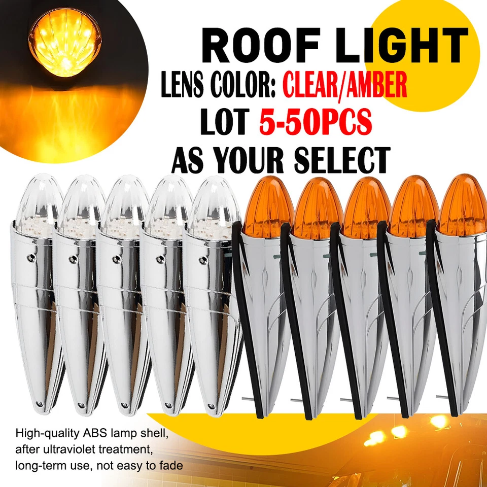 5-50X LED Clear Torpedo Cab Marker Roof Running Top Light For Kenworth Peterbilt - Image 1 of 1