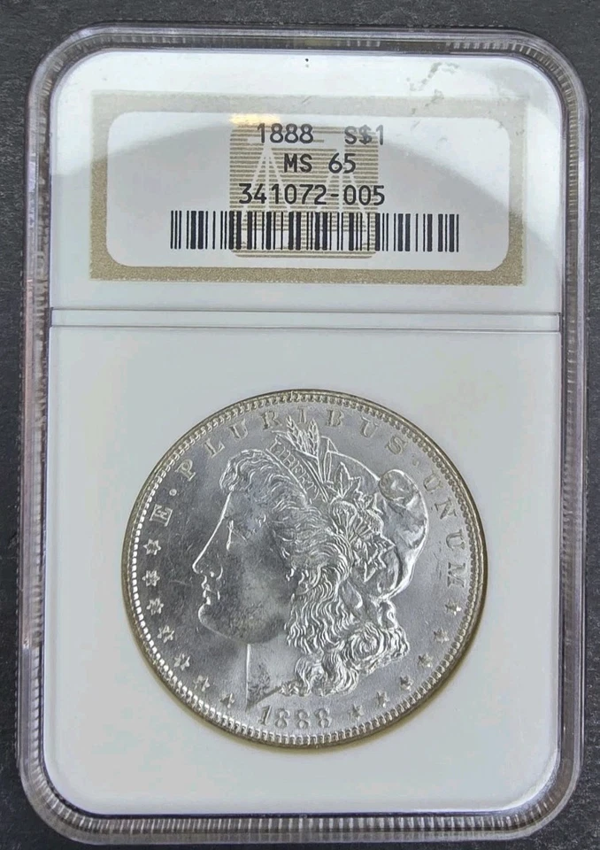 Dólar de plata Morgan 1888 P NGC MS65 antiguo soporte graso PQ brillo explosión blanco Foto 1 de 4