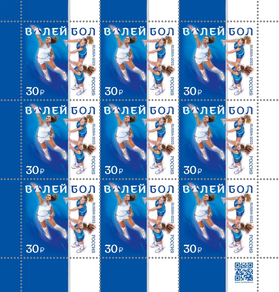 Russia 2023 Types of sports. Volleyball (MNH OG **) Miniature Sheet - Image 1 of 1