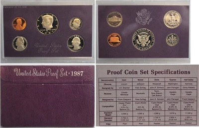 1987 Proof set CN-Clad Kennedy Half dollar Washington - (OGP) 5 coins (B4) - Image 1 of 4