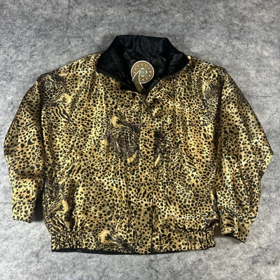 Chaqueta de bombardero olímpica vintage de Seúl Corea 1988 reversible con estampado de guepardo y negra Foto 1 de 4