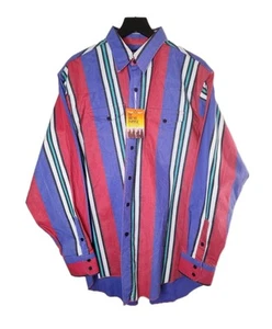 Vintage 90s Wrangler Brushpopper Striped Western Shirt 17.5-35 X-Long Tails - Picture 1 of 8