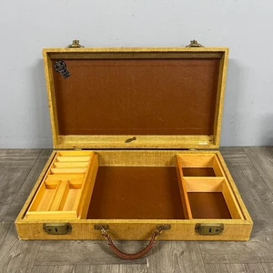 Vintage Royal Crisloid Backgammon Board Case Only Tweed Leather Handle Tan - Picture 1 of 24