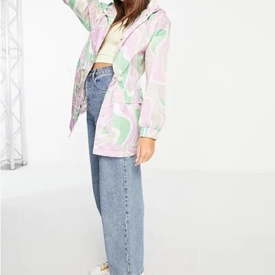 ASOS Jacket Marble Print Size 2P Petite Oversized Hooded Y2K New - Image 1 of 4