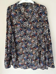 Next Womens Shirt Blouse Size 20 Blue Red White Ditsy Floral Top Summer - Picture 1 of 7