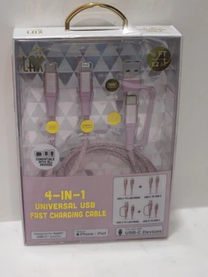 LAX 4-in-1 Universal USB-C Charging Cable Phone Charger 4 Ft Purple ~NEW IN BOX~ - Image 1 of 2