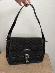 Bolso de Hombro Mensajero Coach Negro De Colección Firma C Asa Tachonada LEER - Imagen 1 de 18