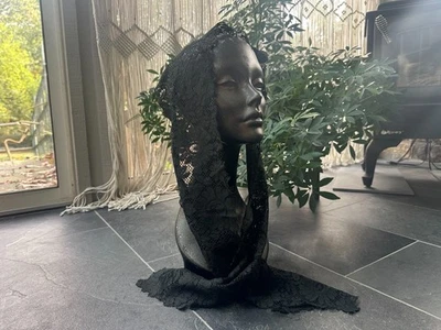 Antiguo velo de luto bufanda de luto de encaje de seda victoriano negro Foto 1 de 4