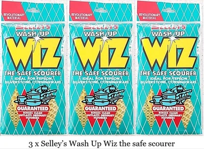 3 x Selleys Wash Up Wiz, Safe Scourer Ideal for Teflon Silverstone Corningware - image 1 of 4