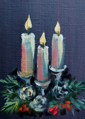 Pintura al óleo ACEO ORIGINAL - Vela de Navidad - 2,5x3,5 en artista MK Foto 1 de 3