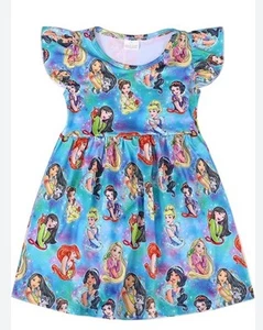 Vestito bambina principessa cartone animato con volant fondo estivo maniche svolazzanti - Foto 1 di 1