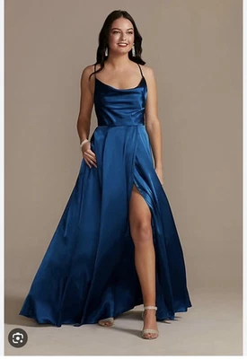 Galina Signature Charmeuse Cowl Bridesmaid Dress with Lace-Up Back Blue Size 22 - Imagem 1 de 4