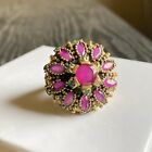 Turkish Vintage Handmade Ring 14K Gold  925 Stering Silver Emerald And Ruby