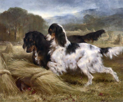 FIRST OF SEPTEMBER DOG SETTERS LANDSCAPE 1871 PAINTING BY EDWIN DOUGLAS REPRO - Image 1 of 3