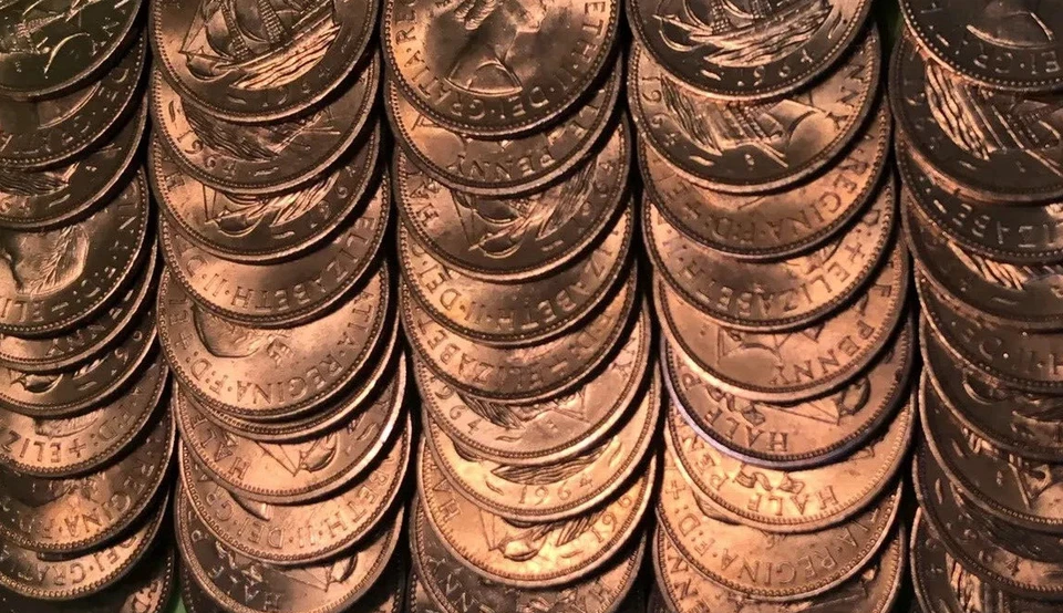 50 monedas BU Gran Bretaña medio centavo Reina Isabel II sin circular 1954-1970 Foto 1 de 2