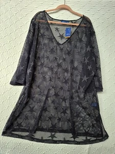 Womens Cover All Blouse Apt. 9 Navy Blue Fish Net With Stars 3X New - Picture 1 of 6